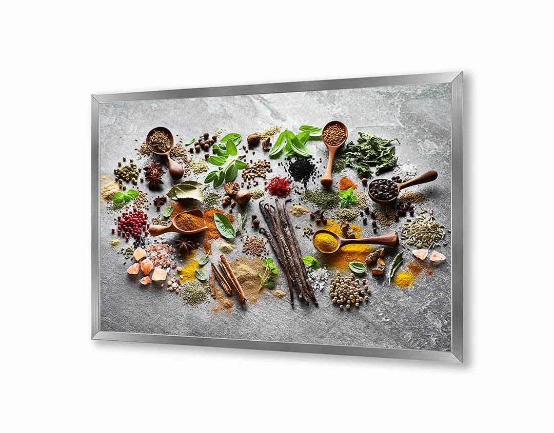 Metalen Magneetbord met print van Kruiden op stenen tafel perfect als decoratie