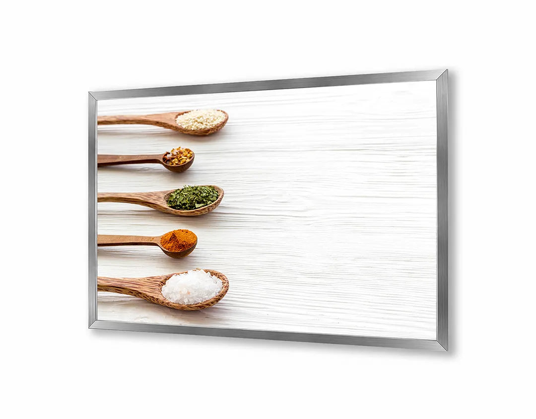 Metalen Magneetbord met print van Houten lepels specerijen perfect als decoratie