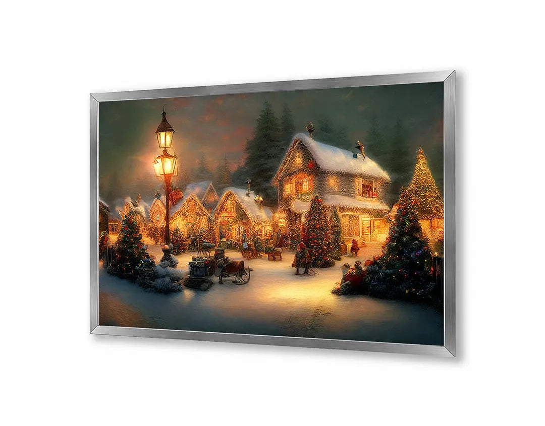Metalen Magneetbord met print van Sfeervol kerstdorpje perfect als decoratie
