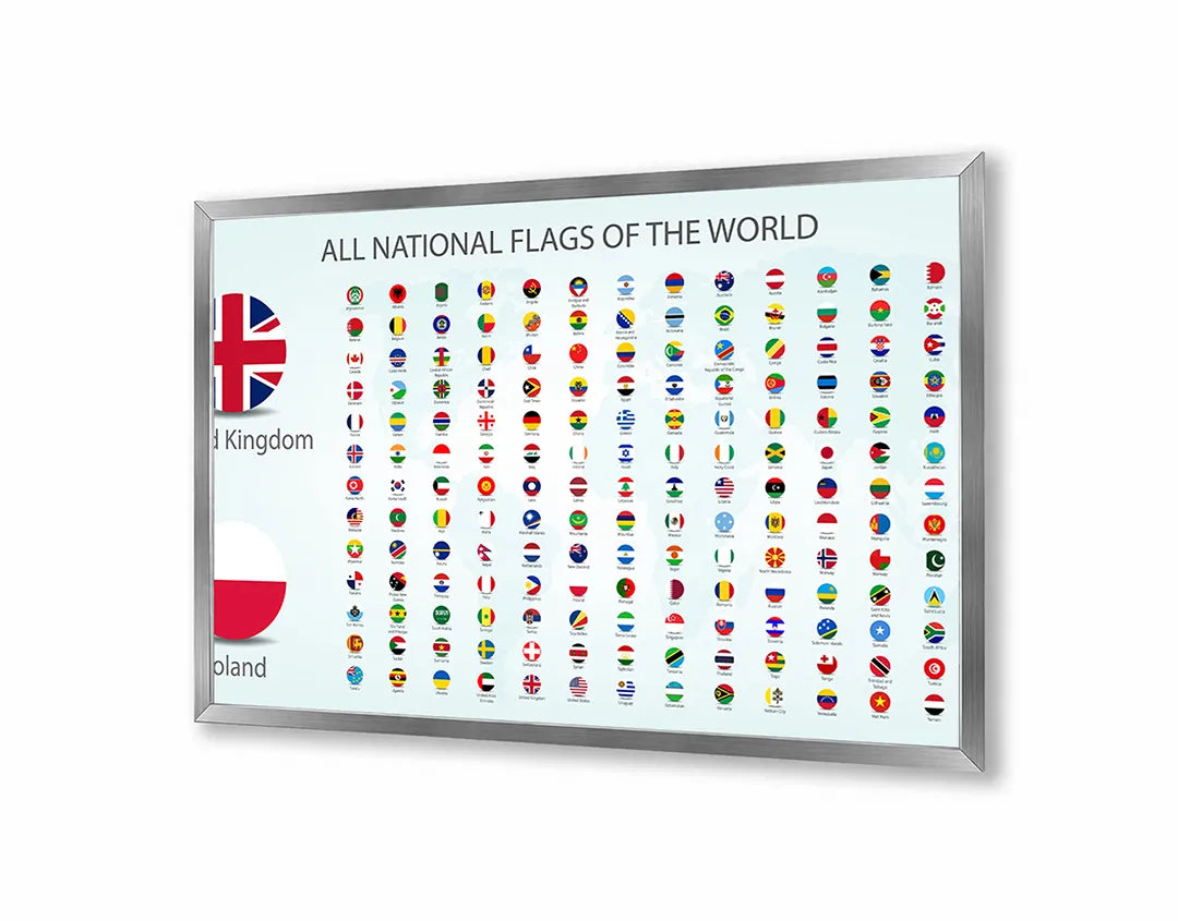 Metalen Magneetbord met print van Wereldvlaggen poster perfect als decoratie