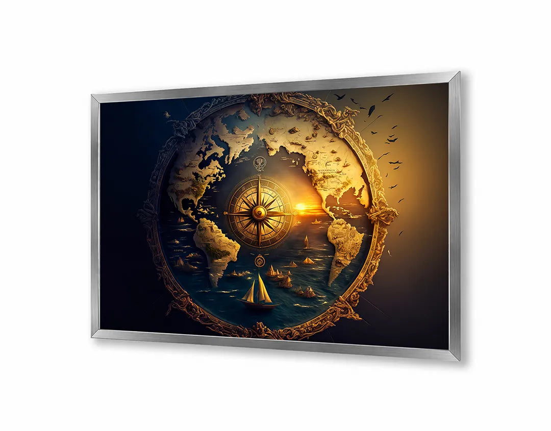 Metalen Magneetbord met print van Kompas ster in ruimte perfect als decoratie
