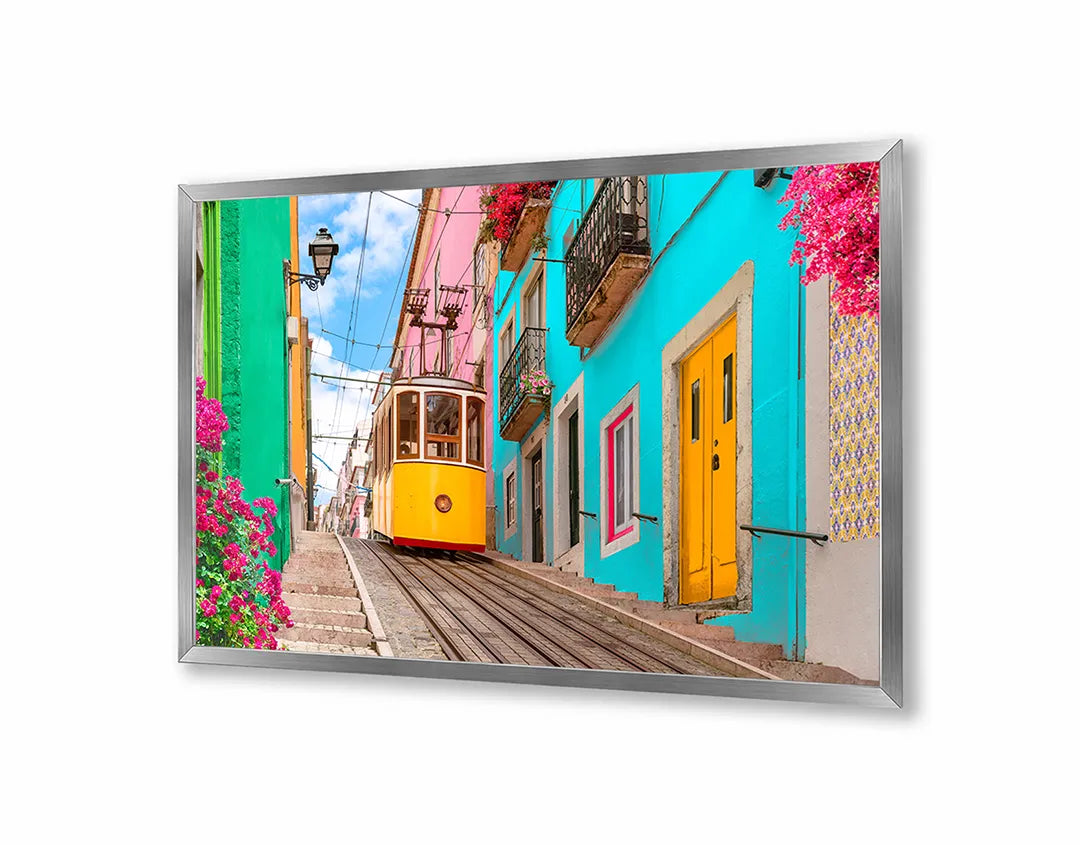 Metalen Magneetbord met print van Gele tram Lissabon perfect als decoratie