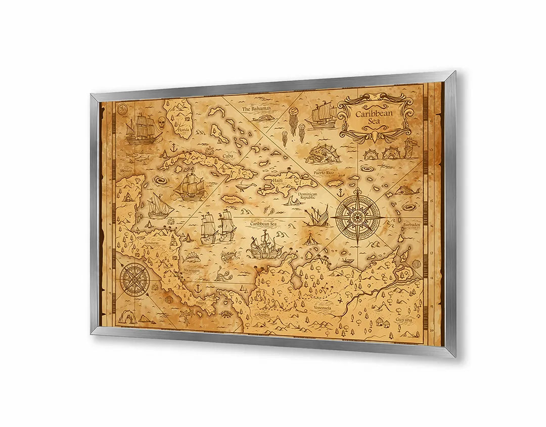 Metalen Magneetbord met print van Piratenkaart geel perfect als decoratie