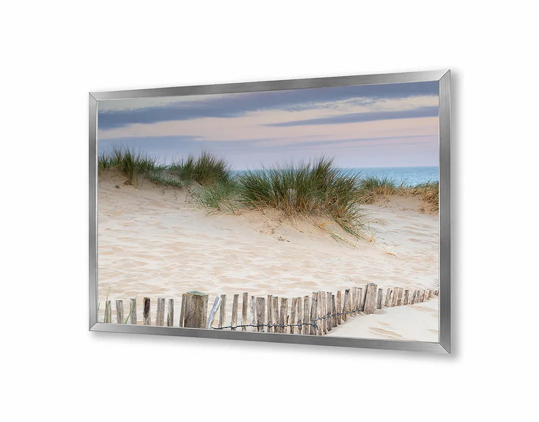Metalen Magneetbord met afbeelding van strand duinen met helmgras in zand en groen kleuren