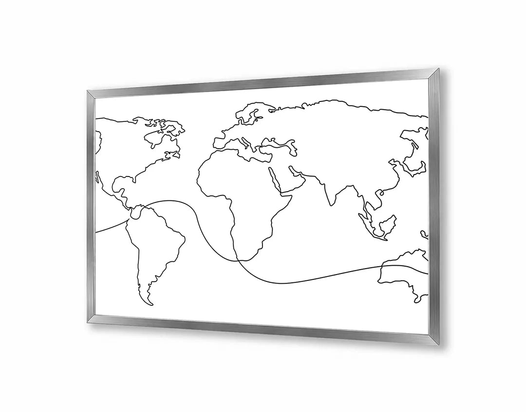 Metalen Magneetbord met print van Wereldkaart zwarte lijnen perfect als decoratie