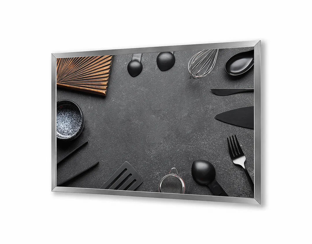 Metalen Magneetbord met print van Kookgerei donkere achtergrond perfect als decoratie