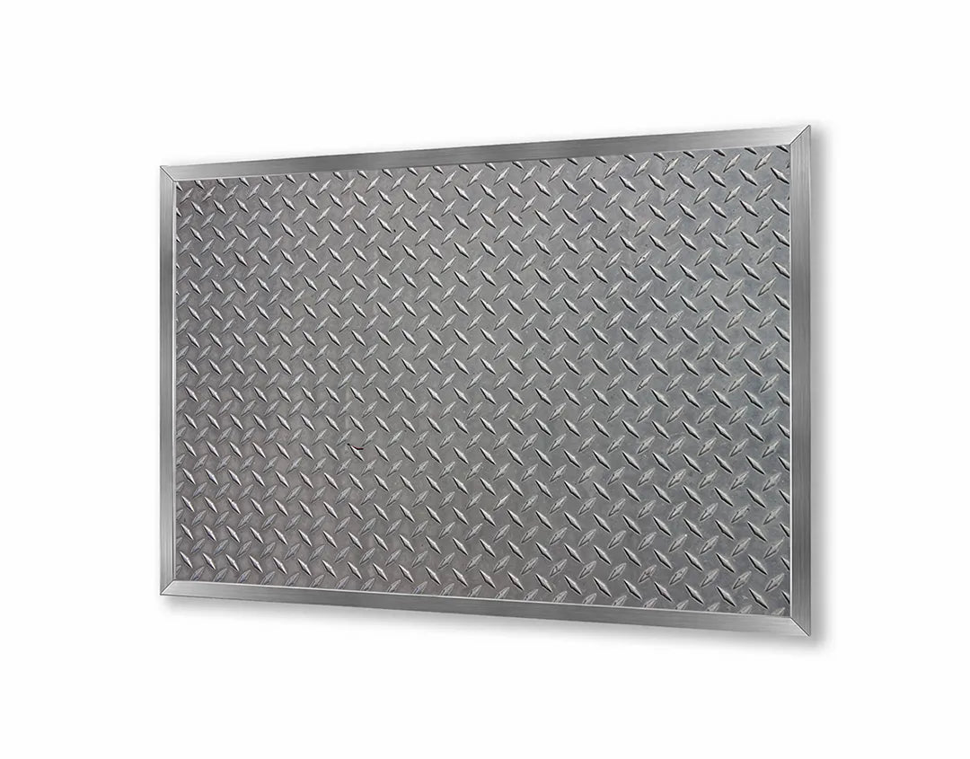 Metalen Magneetbord met afbeelding van metalen traanplaat textuur in zilver grijs kleuren