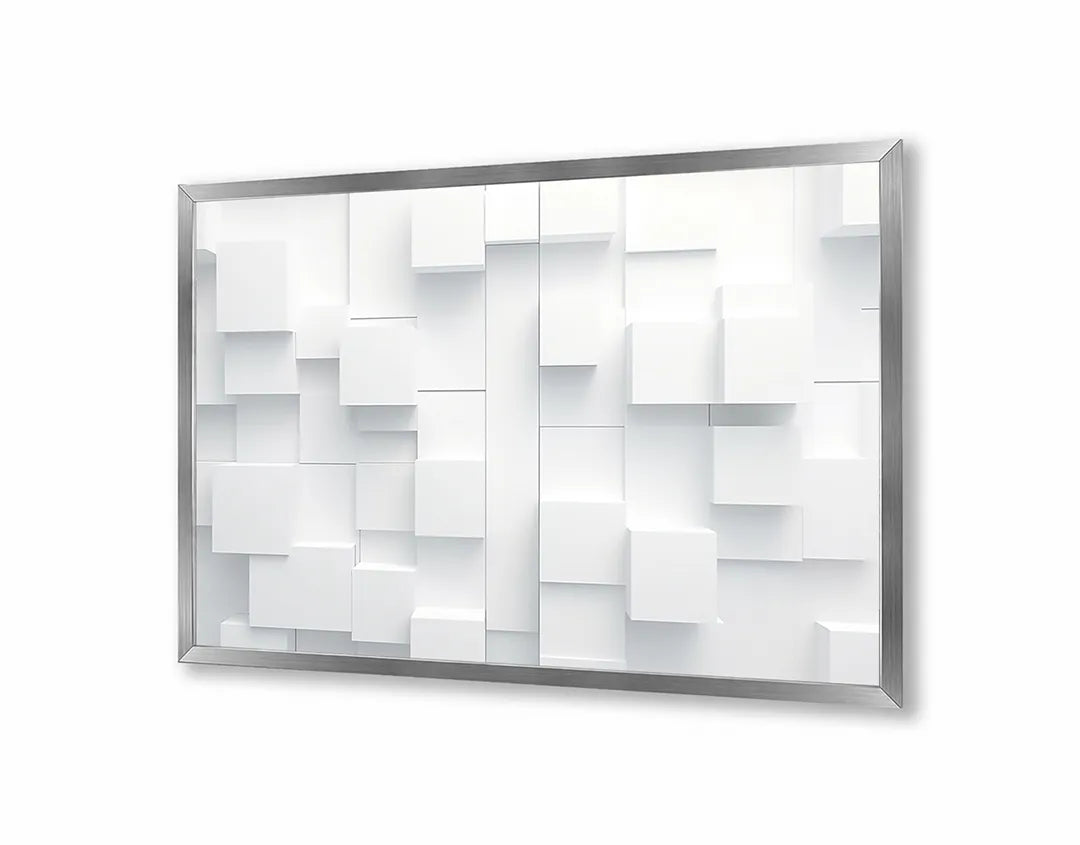 Metalen Magneetbord met print van Witte 3D blokken perfect als decoratie