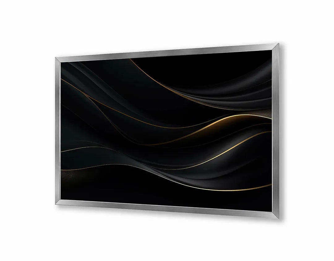 Metalen Magneetbord met print van Zwarte golvende lijnen goud perfect als decoratie