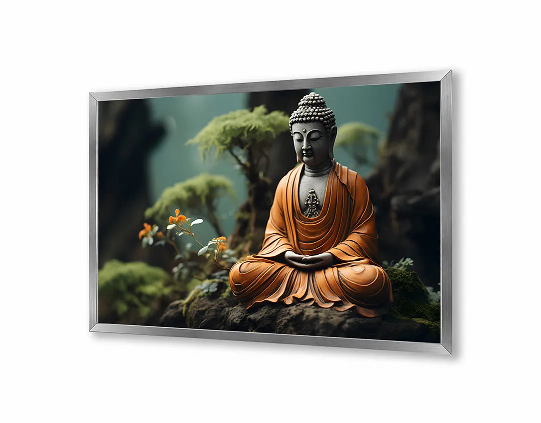 Metalen Magneetbord met print van Boeddha beeld in bos perfect als decoratie