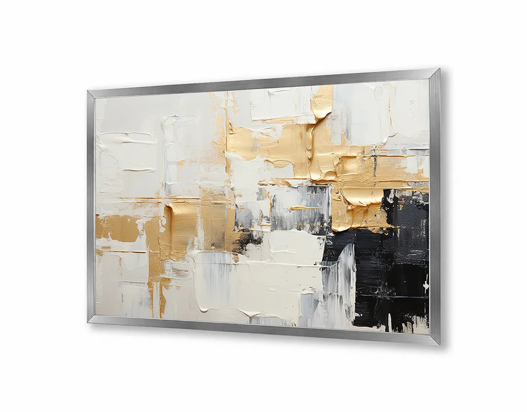 Metalen Magneetbord met print van Goud en wit abstract schilderij perfect als decoratie