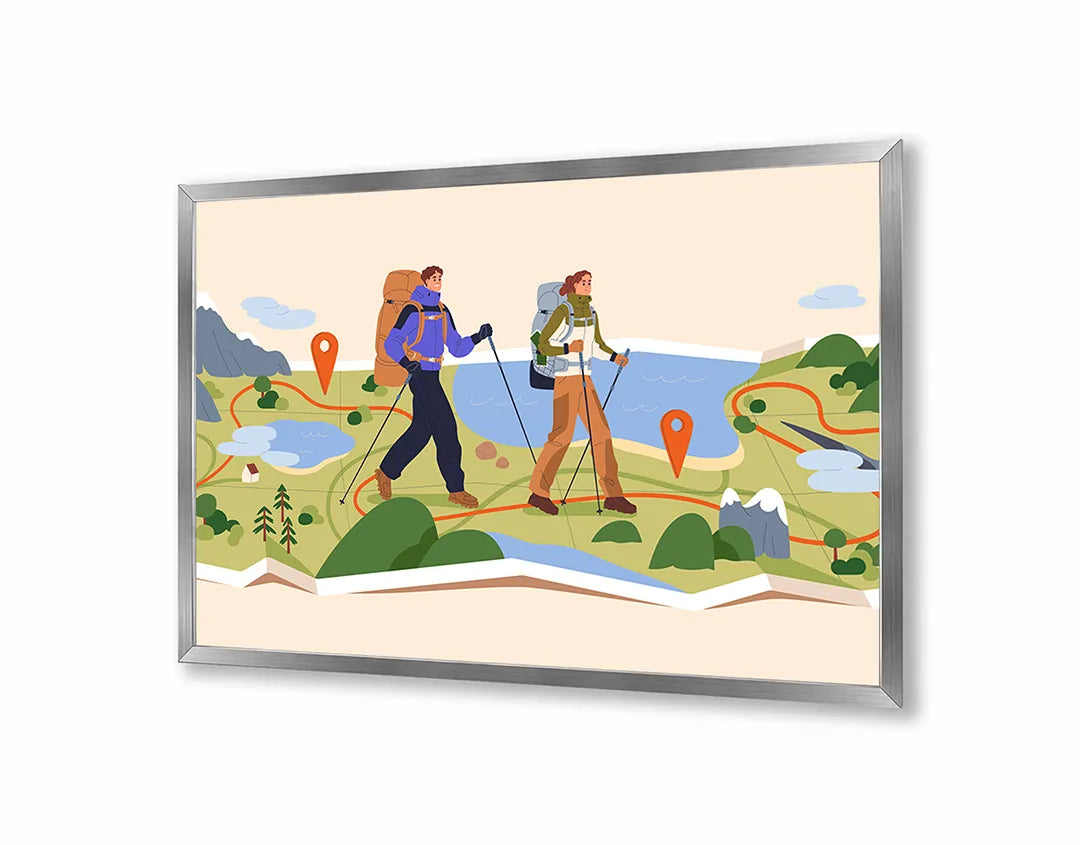 Metalen Magneetbord met print van Wandelaars in bergen illustratie perfect als decoratie