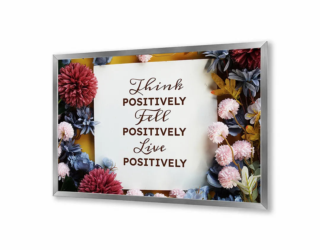 Metalen Magneetbord met print van Think positive tekst bloemen perfect als decoratie