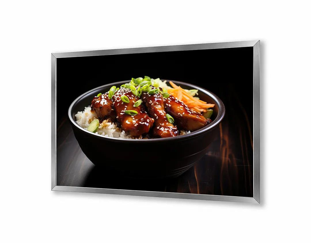 Metalen Magneetbord met print van Kom met rijst en vlees perfect als decoratie