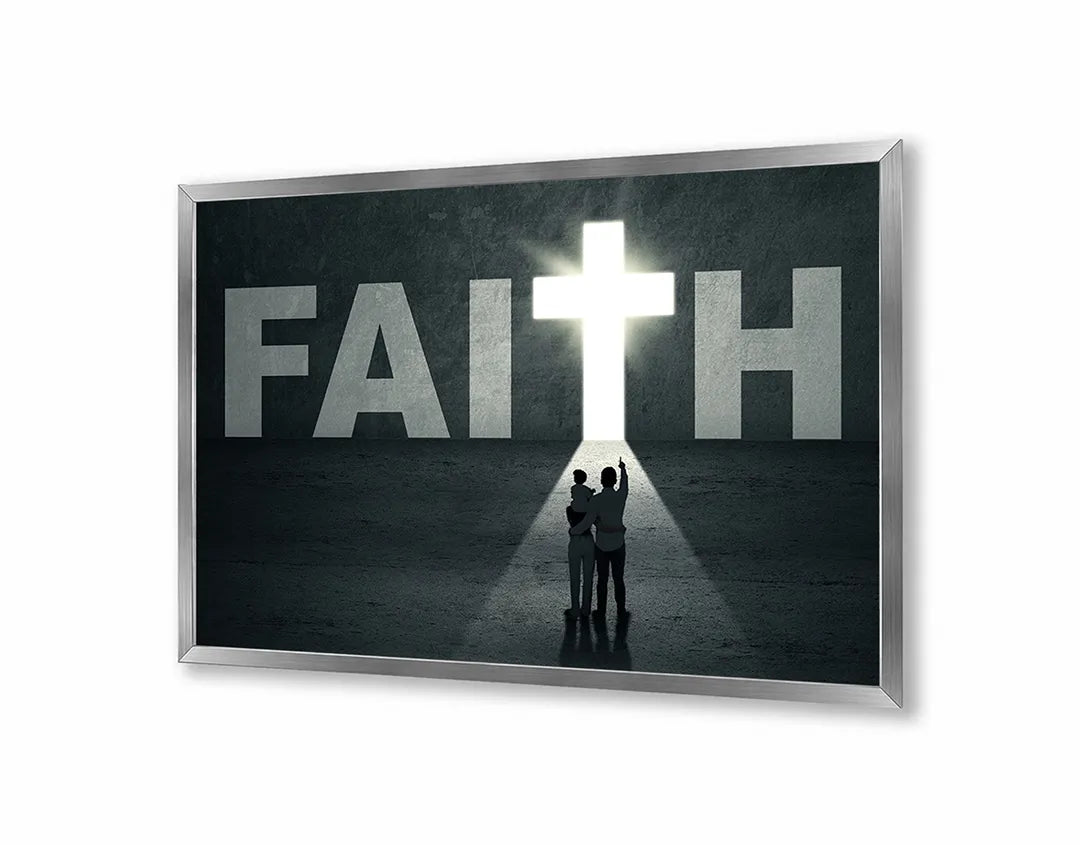 Metalen Magneetbord met afbeelding van kruis met FAITH en silhouet in zwart en wit kleuren