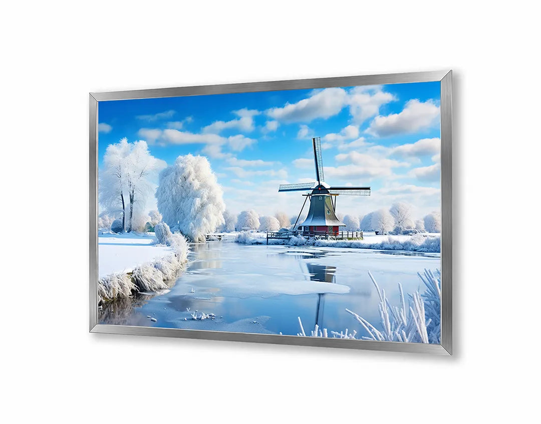 Metalen Magneetbord met print van Winterlandschap molen perfect als decoratie