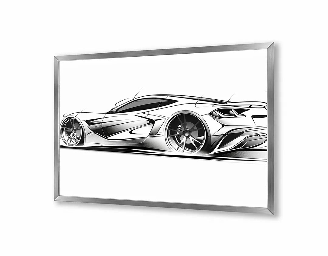 Metalen Magneetbord met print van Sportauto schets zijaanzicht perfect als decoratie