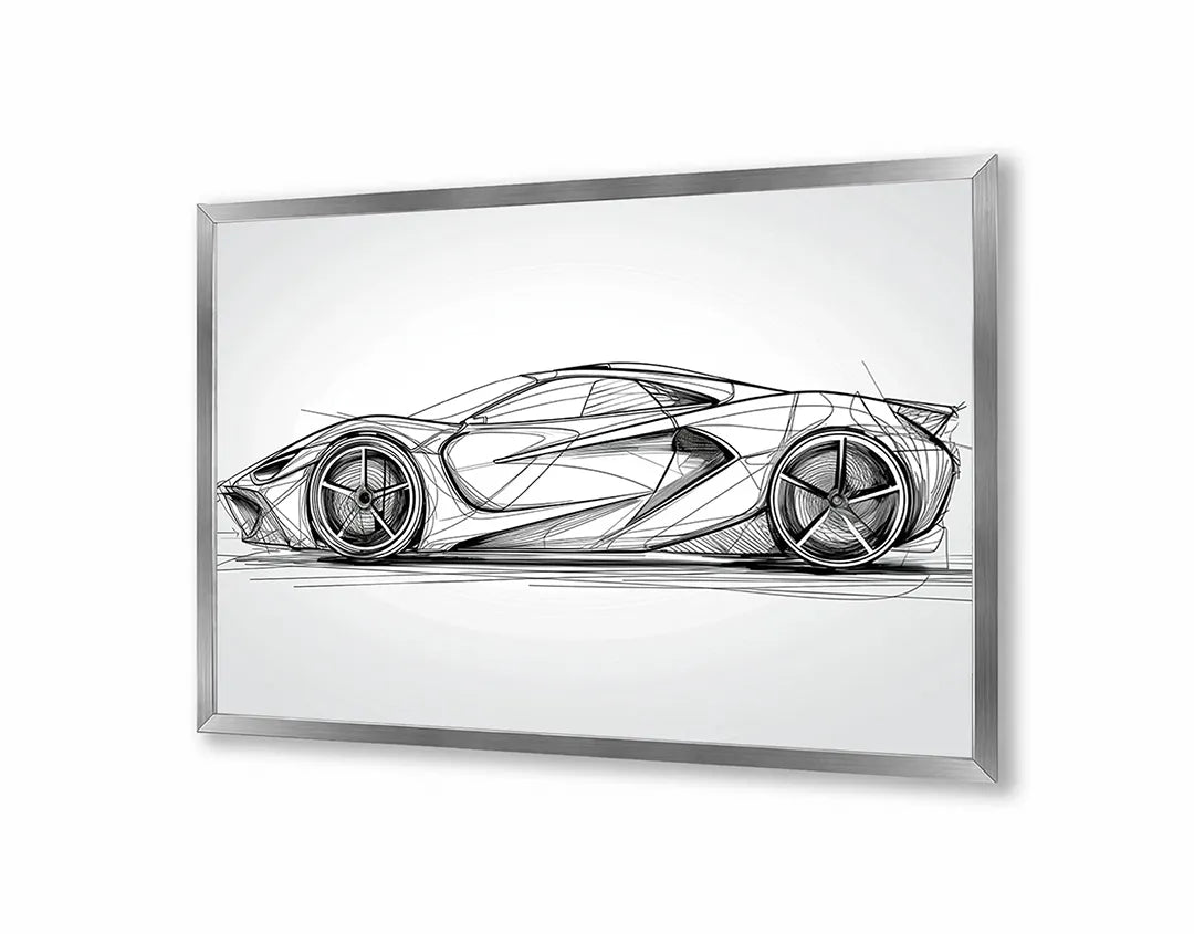 Metalen Magneetbord met print van Sportauto schets vooraanzicht perfect als decoratie