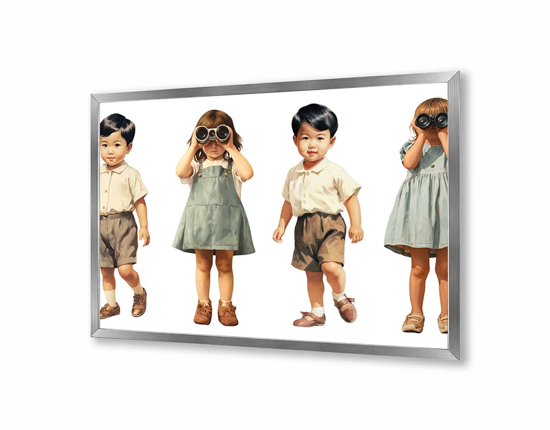 Metalen Magneetbord met hoogwaardige afbeelding van Vintage spelende kinderen voor aan de muur