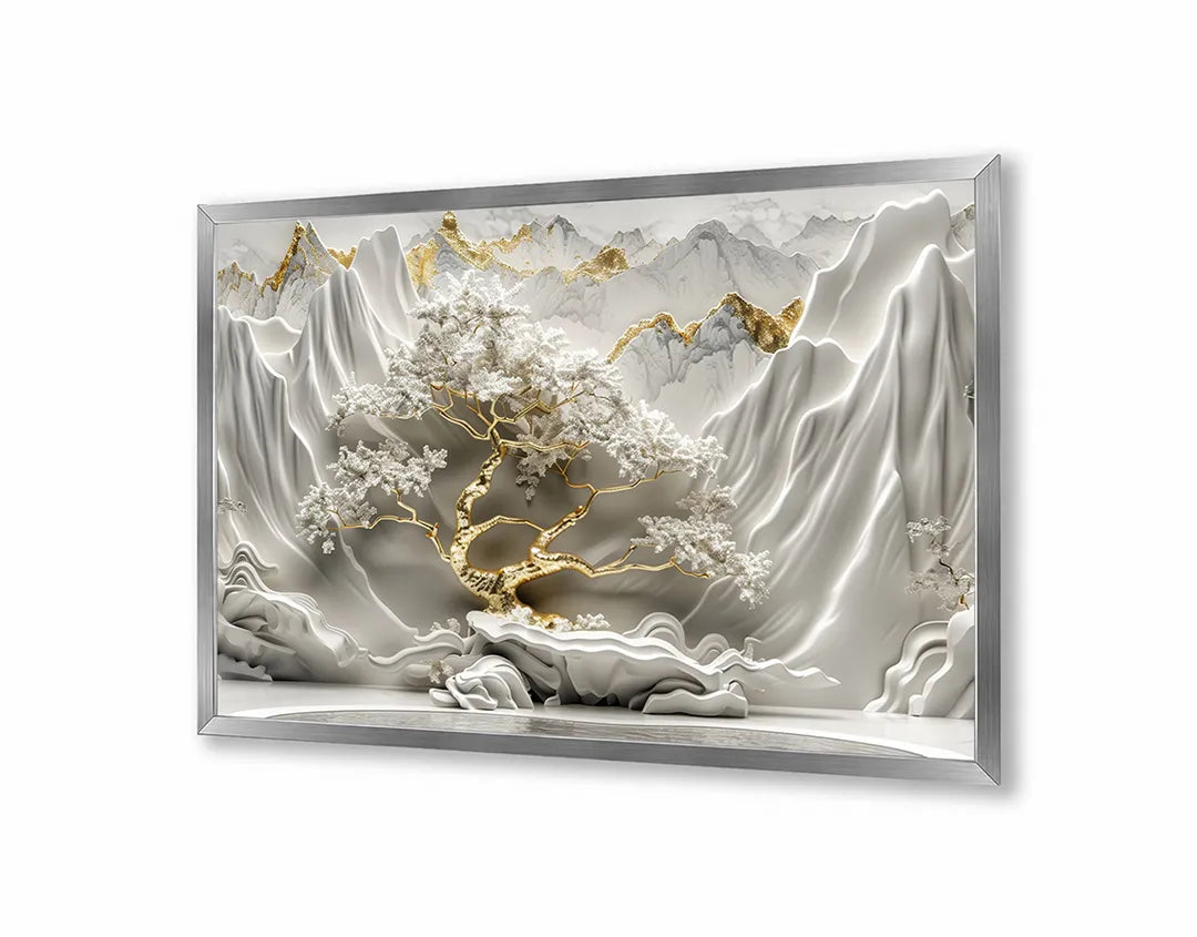 Metalen Magneetbord met hoogwaardige afbeelding van Witte relief bloemen voor aan de muur