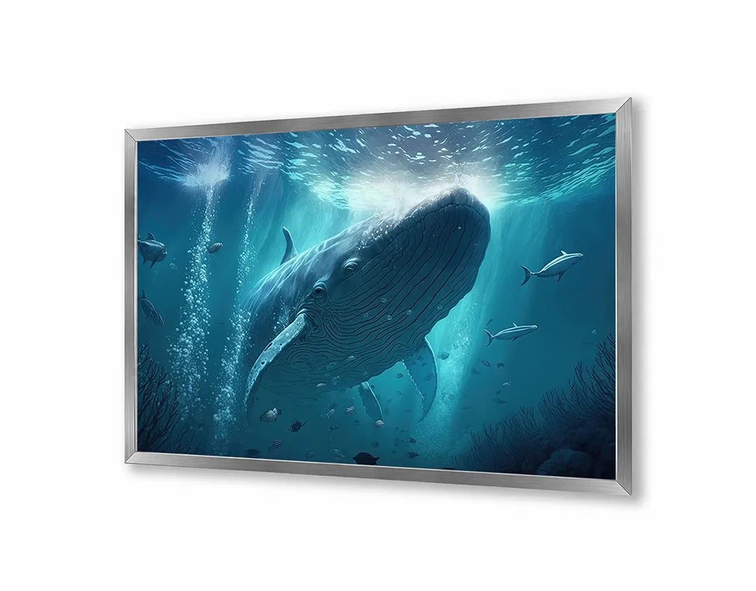 Metalen Magneetbord met hoogwaardige afbeelding van Grote walvis onderwater voor aan de muur