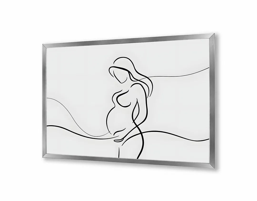 Metalen Magneetbord met hoogwaardige afbeelding van Lijntekening zwangere vrouw voor aan de muur