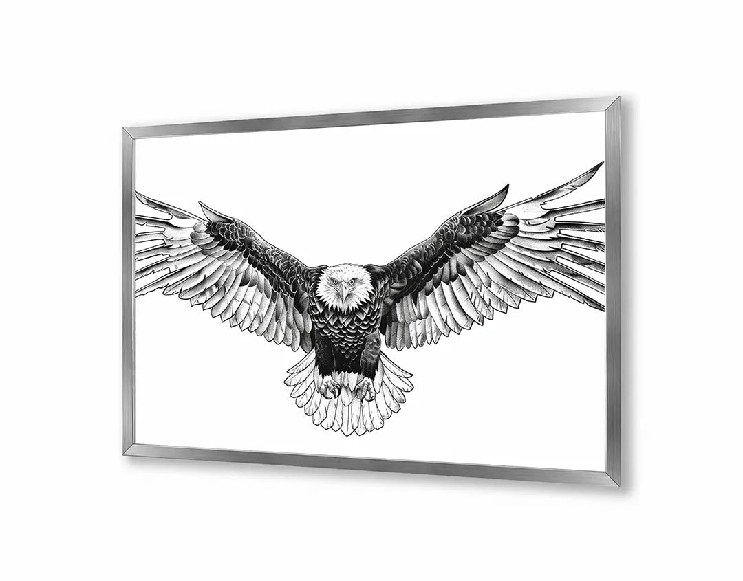 Metalen Magneetbord met hoogwaardige afbeelding van Arend vogel zwart wit voor aan de muur