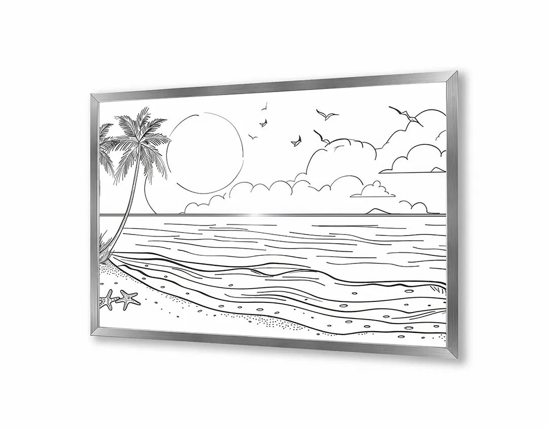 Metalen Magneetbord met hoogwaardige afbeelding van Kleurplaat strand landschap voor aan de muur