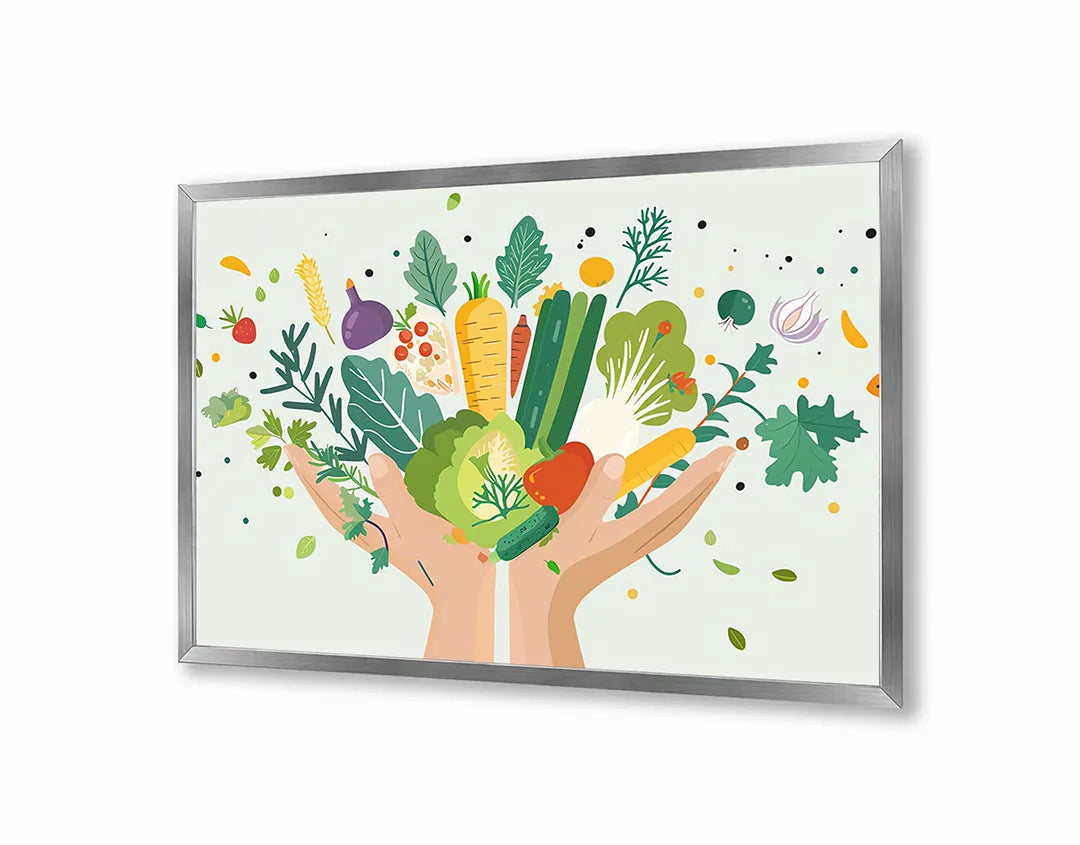 Metalen Magneetbord met hoogwaardige afbeelding van Handen met groenten voor aan de muur