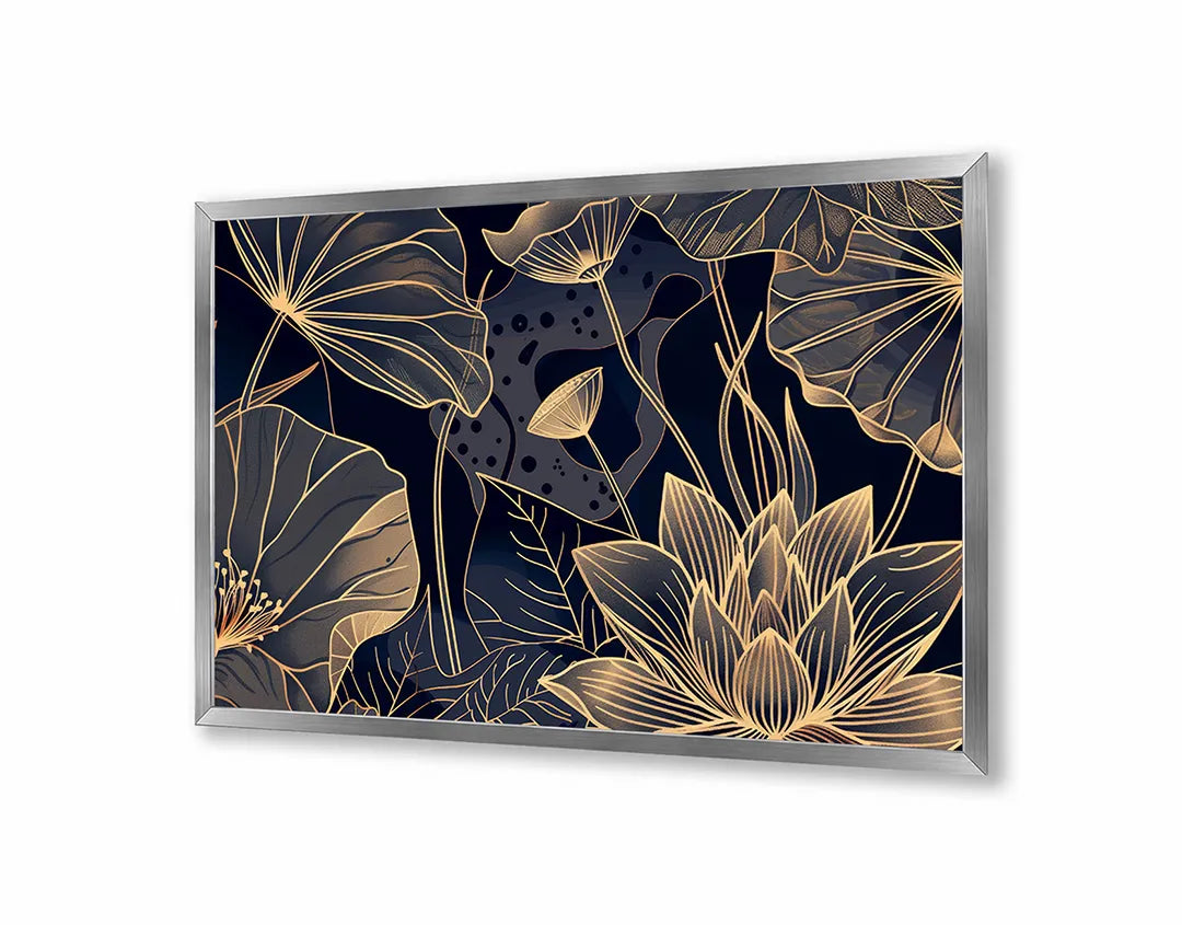 Metalen Magneetbord met hoogwaardige afbeelding van Gouden lotusbloem donker voor aan de muur