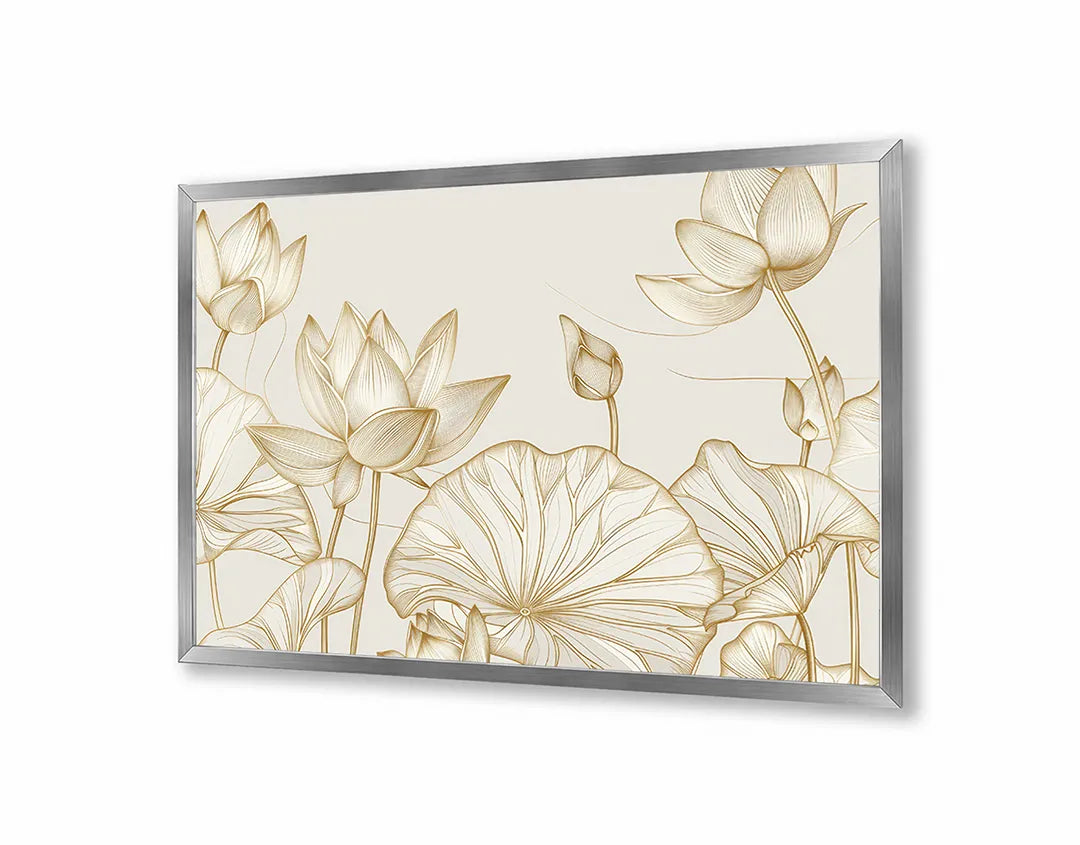 Metalen Magneetbord met hoogwaardige afbeelding van Gouden bloemen beige voor aan de muur