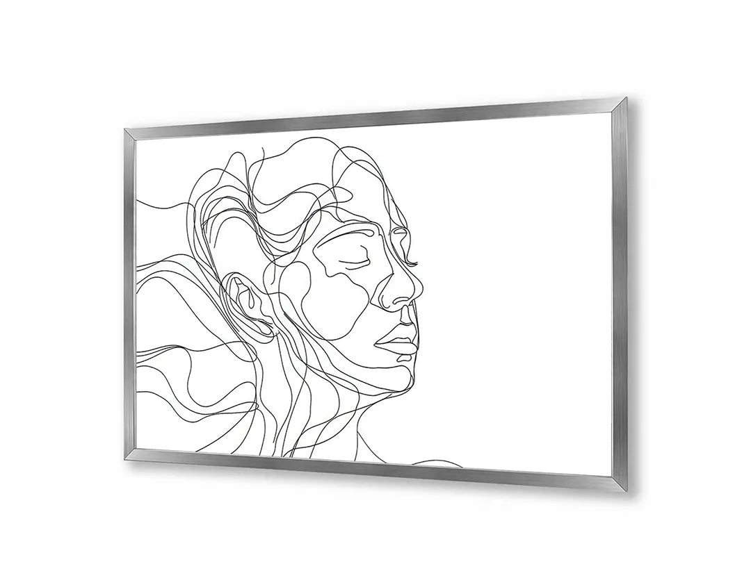 Metalen Magneetbord met hoogwaardige afbeelding van Lijntekening gezicht vrouw voor aan de muur