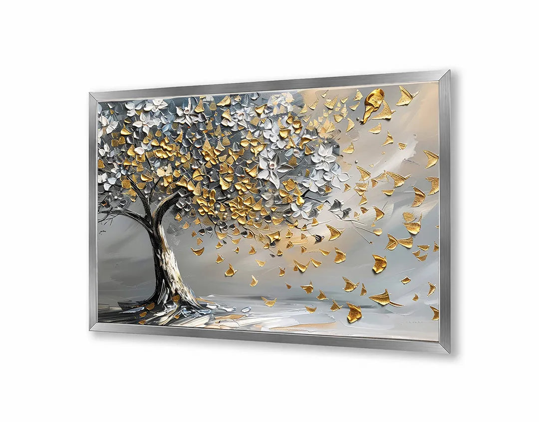 Metalen Magneetbord met hoogwaardige afbeelding van Gouden boom grijze achtergrond voor aan de muur