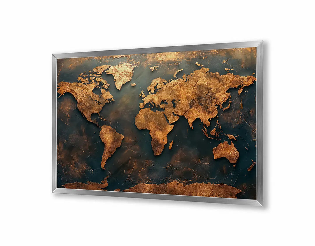 Metalen Magneetbord met hoogwaardige afbeelding van Gouden wereldkaart vintage voor aan de muur