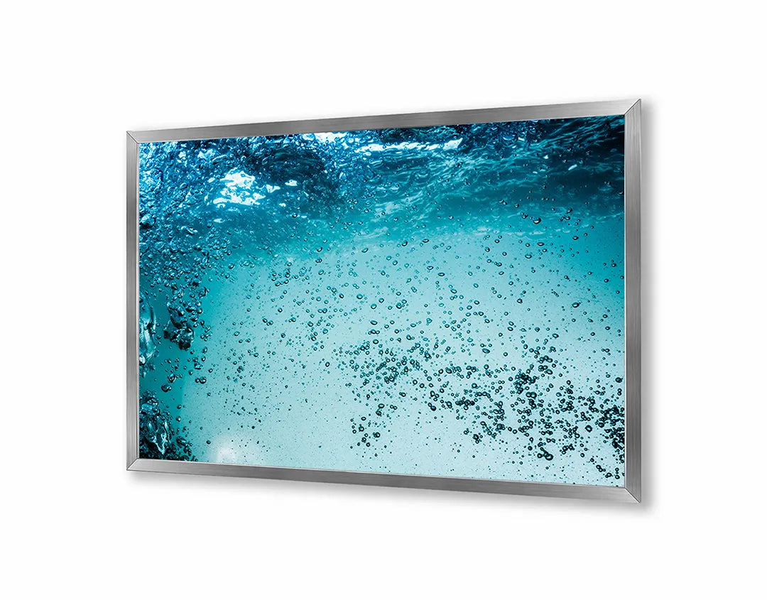 Metalen Magneetbord met afbeelding van onderwater bubbels in turquoise blauw kleuren