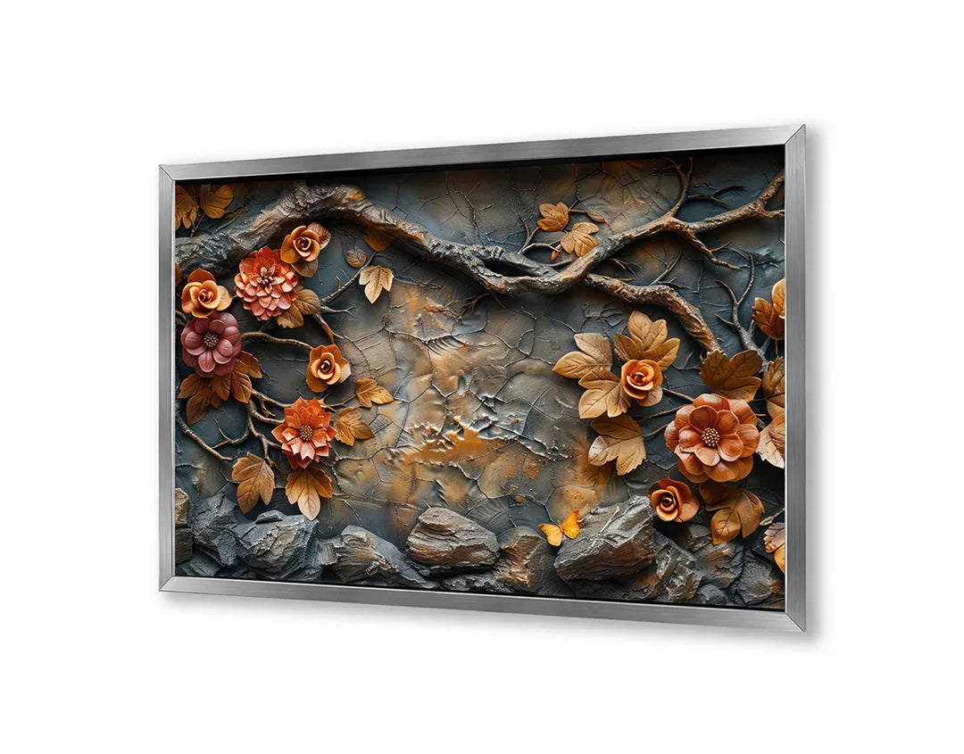 Metalen Magneetbord met hoogwaardige afbeelding van Herfstbladeren op steen voor aan de muur
