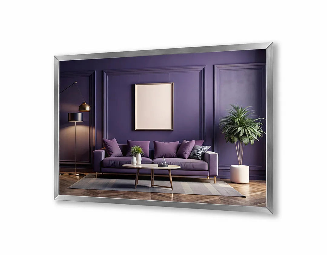 Metalen Magneetbord met hoogwaardige afbeelding van Modern paars interieur voor aan de muur