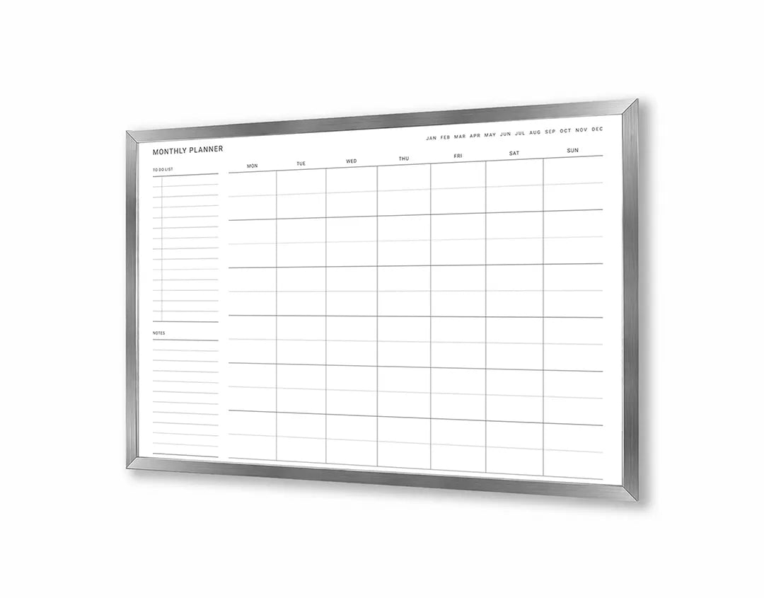 Metalen Magneetbord met hoogwaardige afbeelding van Strakke maandplanner wit voor aan de muur