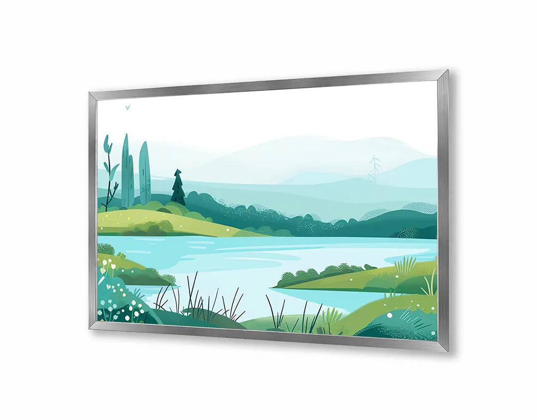 Metalen Magneetbord met hoogwaardige afbeelding van Groen landschap meer illustratie voor aan de muur