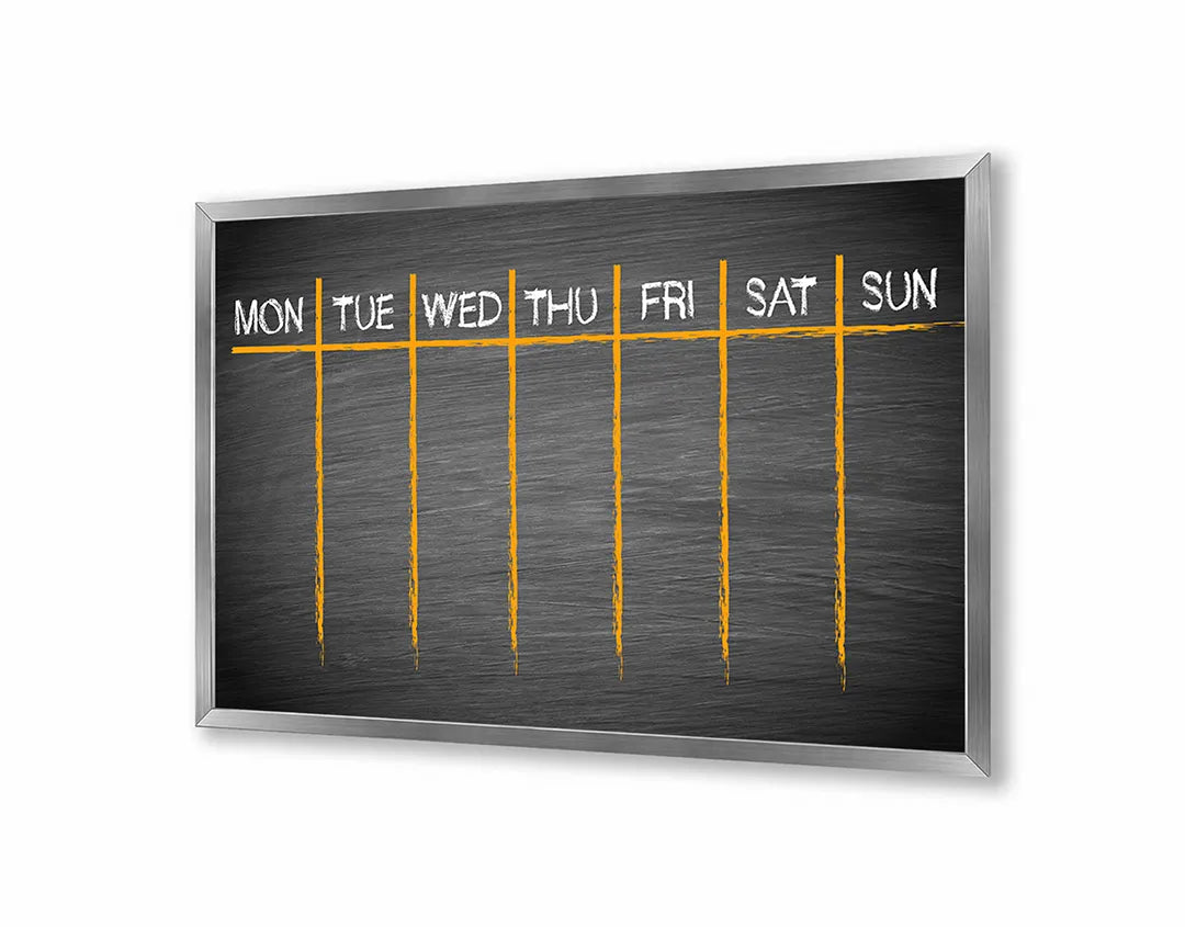 Metalen Magneetbord met afbeelding van krijtbord weekplanner in donker krijtbord grijs kleuren