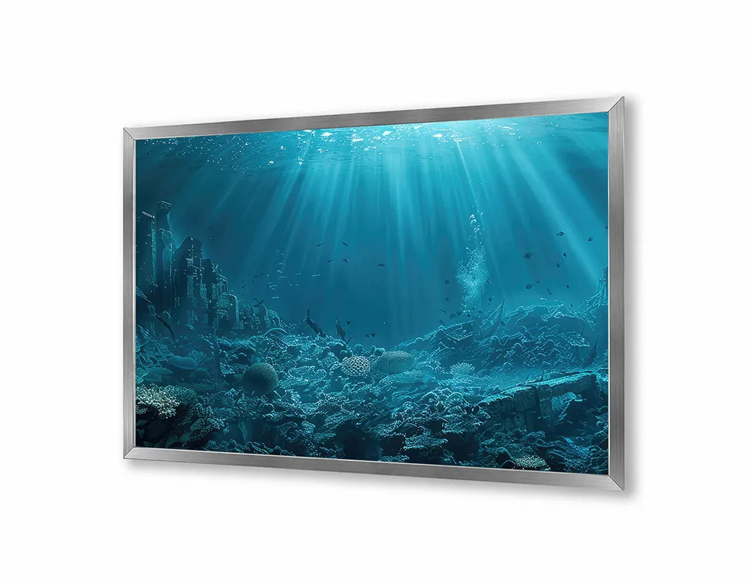 Metalen Magneetbord met hoogwaardige afbeelding van Onderwater oceaan blauw voor aan de muur