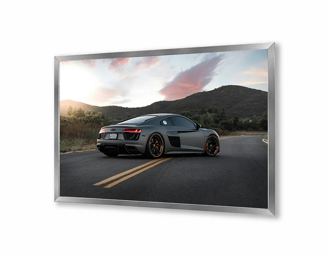 Metalen Magneetbord met print van Sportauto op bergweg perfect als decoratie