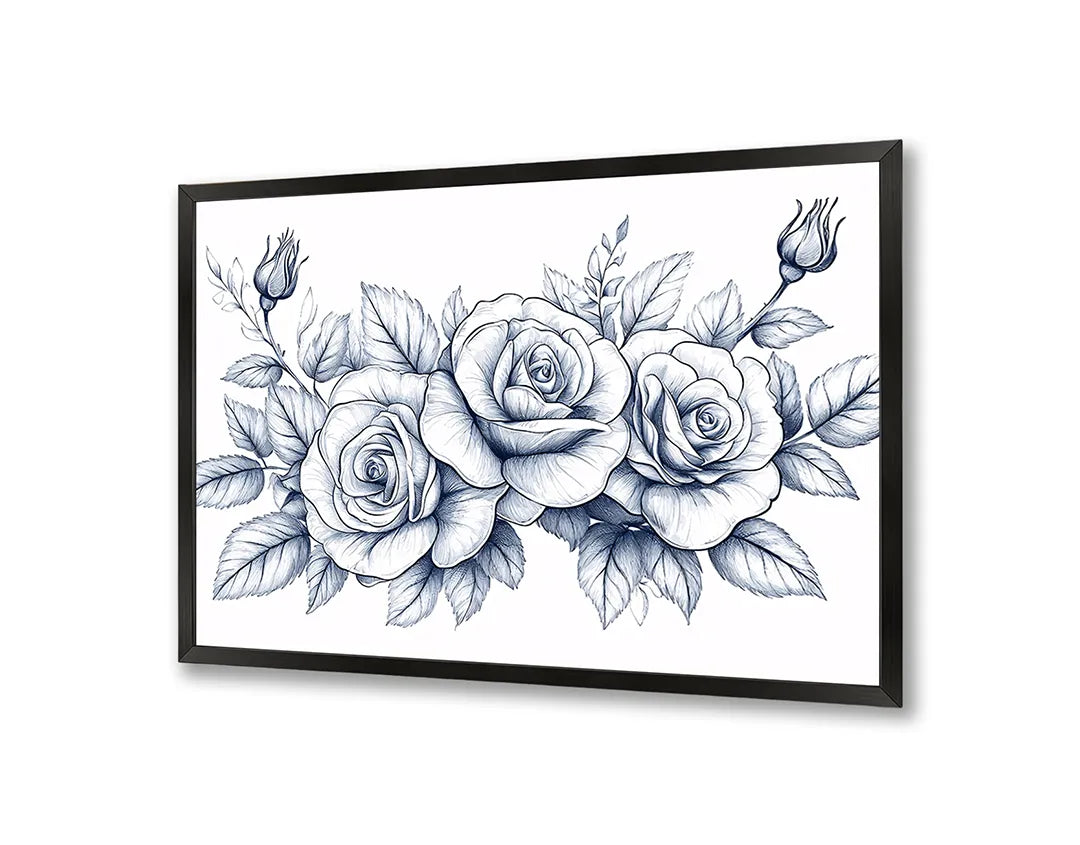 Metalen Magneetbord met hoogwaardige afbeelding van Gedetailleerde rozen tekening voor aan de muur