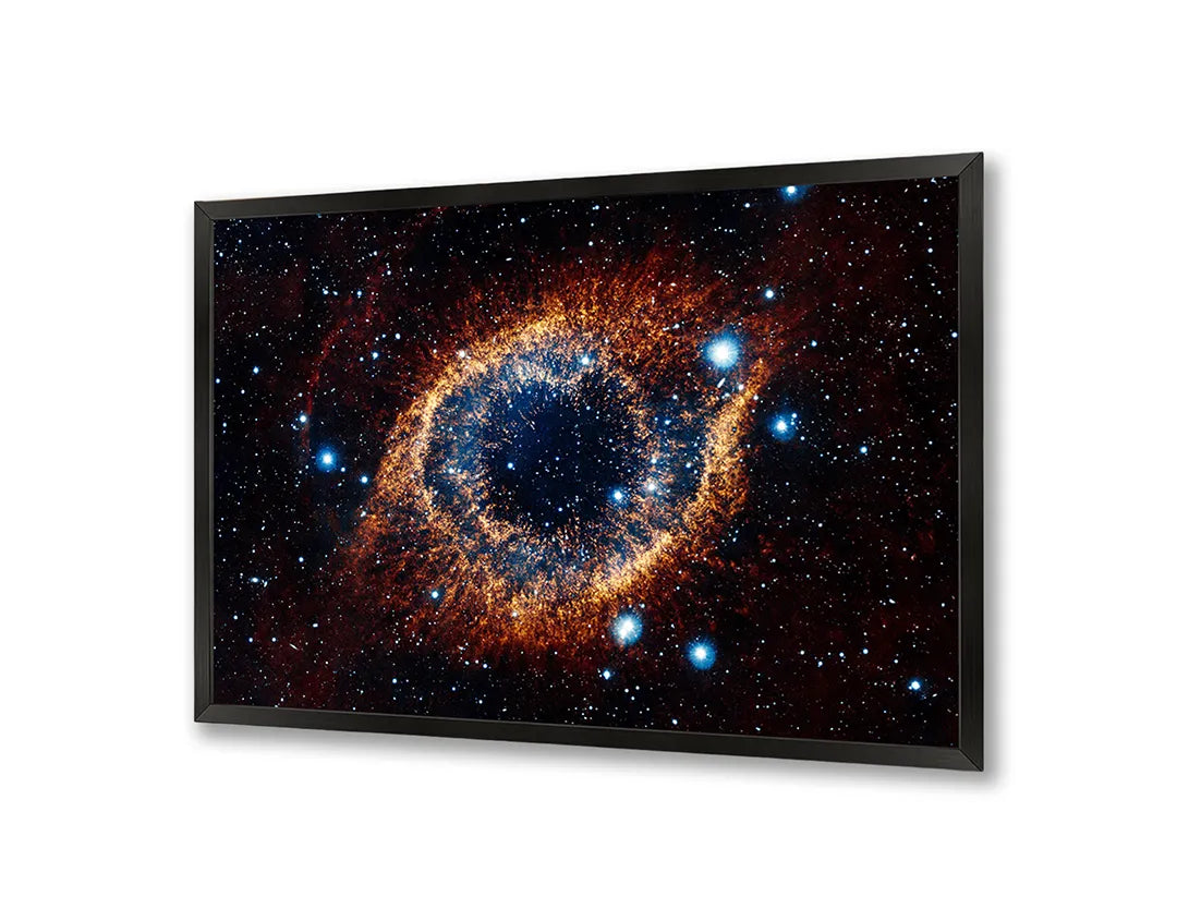 Metalen Magneetbord met afbeelding van ruimte nevel en sterrenstelsel in diep ruimte blauw en oranje kleuren