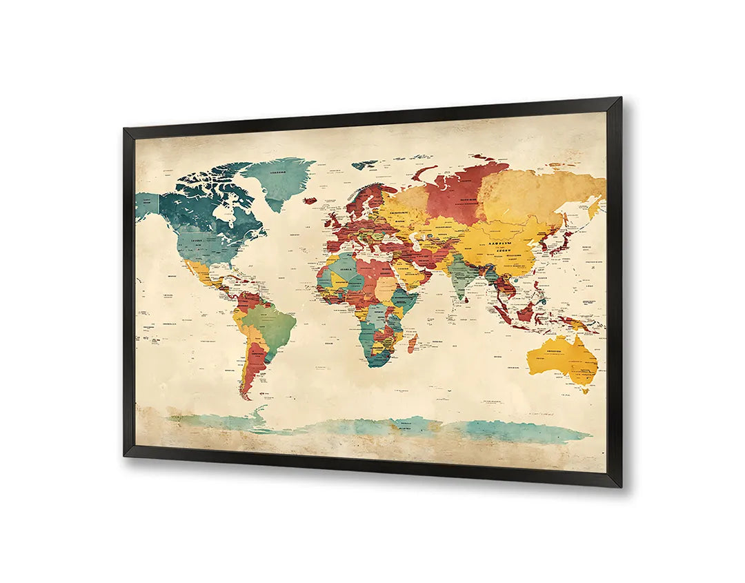 Metalen Magneetbord met hoogwaardige afbeelding van Gekleurde wereldkaart vintage voor aan de muur