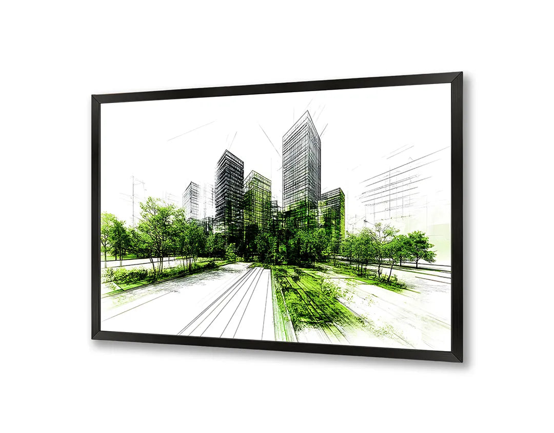 Metalen Magneetbord met hoogwaardige afbeelding van Schets stad groen accent voor aan de muur