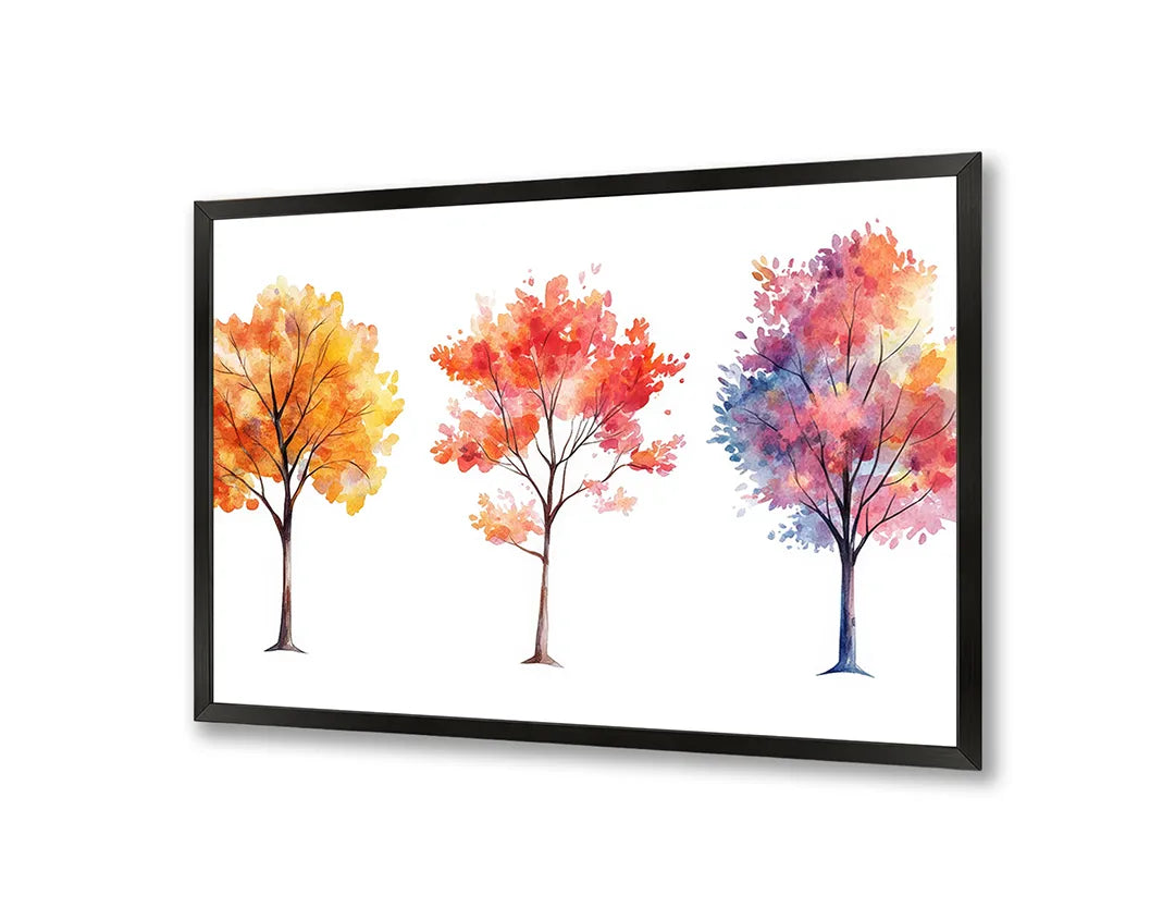 Metalen Magneetbord met hoogwaardige afbeelding van Drie herfstbomen waterkleur voor aan de muur