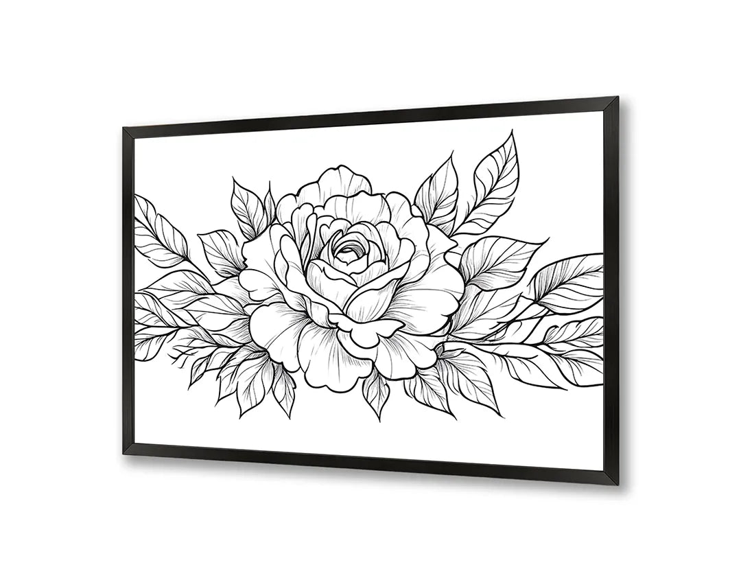 Metalen Magneetbord met hoogwaardige afbeelding van Rozentekening zwart wit voor aan de muur
