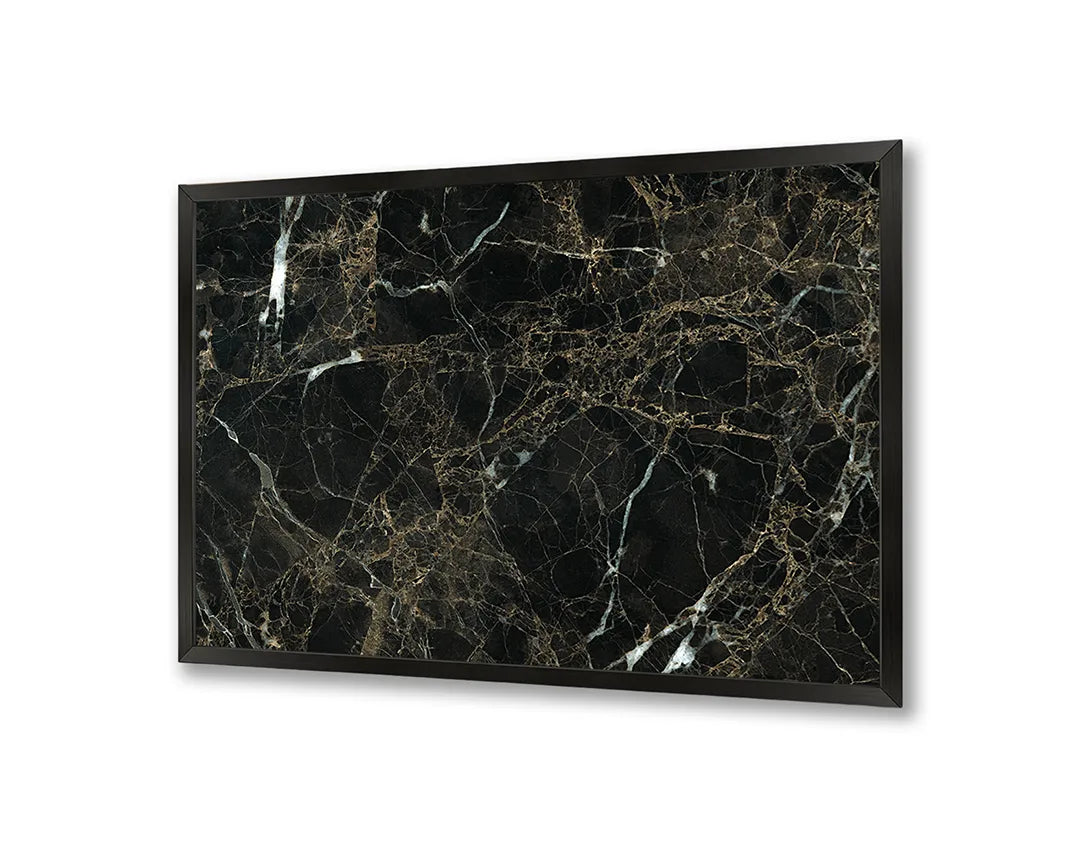 Metalen Magneetbord met afbeelding van zwart marmer met gouden aderen in zwart en goud kleuren