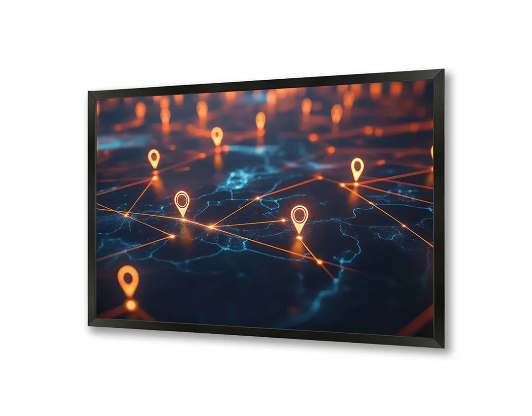 Metalen Magneetbord met hoogwaardige afbeelding van Digitale wereldkaart lichtjes voor aan de muur